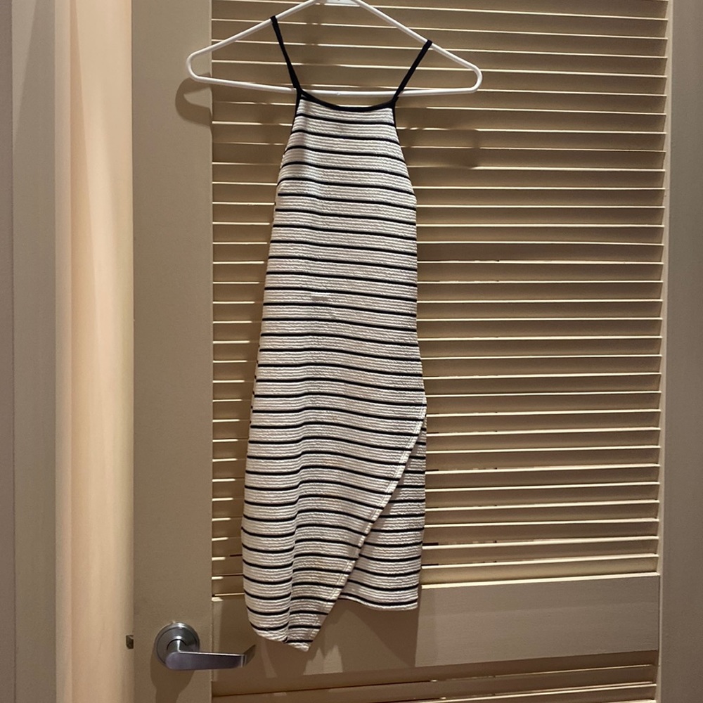 White and navy blue striped dress